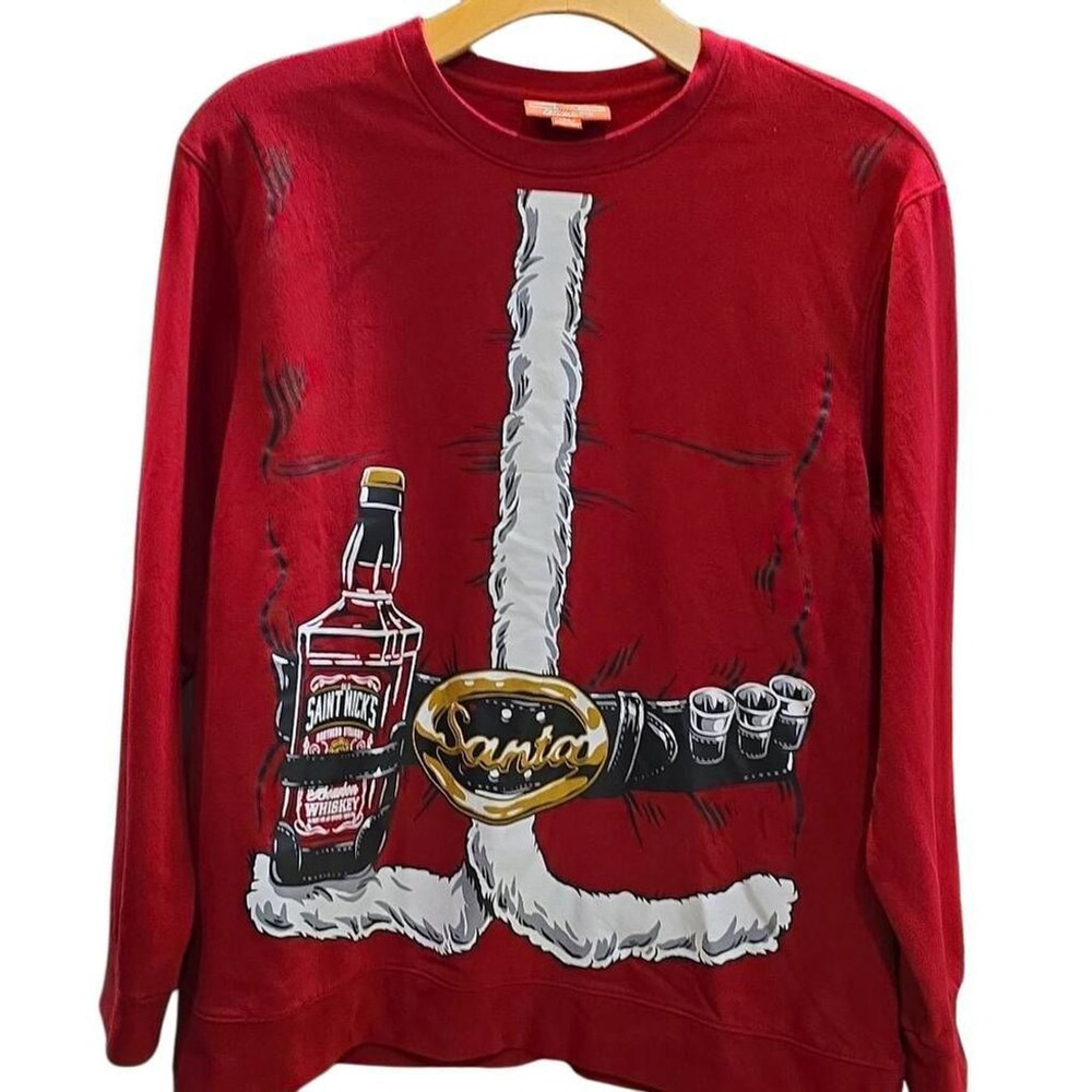 Christmas Santa Sweater. Red and White with Shot Glasses and Whiskey Decoration.